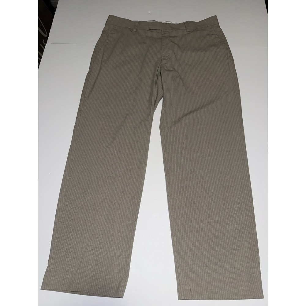 Kenneth Cole Reaction Men Dress Pants 36x30 Tan Pinstripe Flat Front Formal
